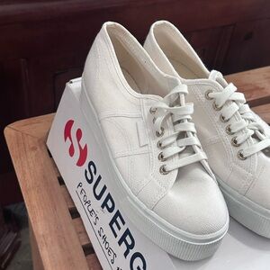 Superga White/Gold Platform Sneakers
